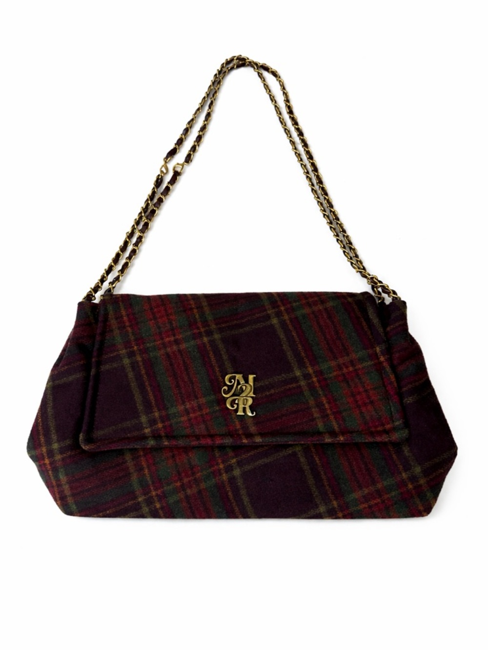 Y2K Tartan Plaid Shoulder Bag Gold Chain Dark Academia Preppy Clutch Purse